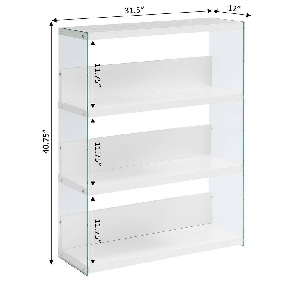 White Wood and Glass 4-Tier Wide Bookcase