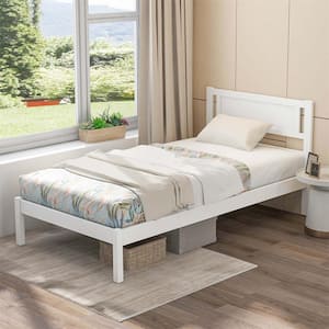 White Wood Frame Twin Platform Bed with Storage