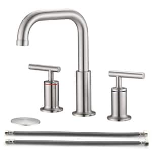 8 in. Widespread 2-Handle High Arc Bathroom Faucet Combo Kit with Drain Kit Included and Pop-Up Drain in Brushed Nickel