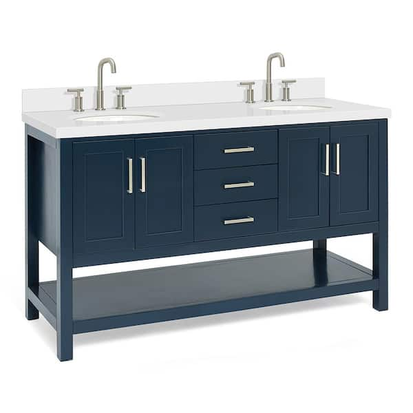 bathroom vanities > Vanities > 61 in. Double Sink  Vanity in Blue Finish and White Quartz and Oval Sink