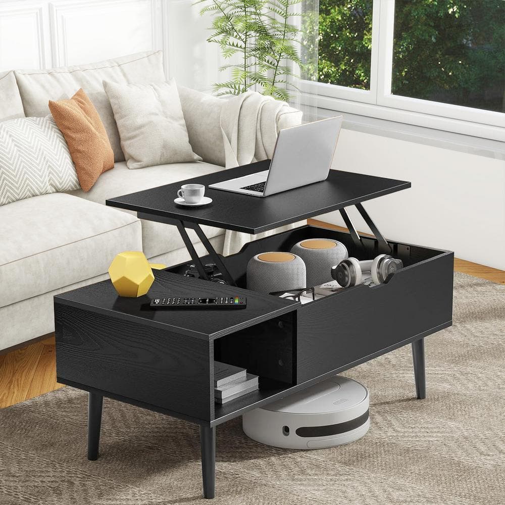 Yangming 40 in. Rectangular Black Wooden Computer Desk Lift Top