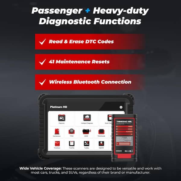 Car OBD2 Scanner Code Reader Engine Fault Code Reset Tool for Passenger & Commercial Vehicles PLATINUM HD