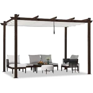 10 ft. x 12 ft. White Metal Outdoor Retractable Pergola with Shade Canopy Cover for Beach Deck Gazebo