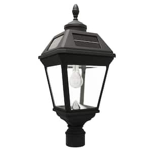 Imperial Bulb 1-Light Black Waterproof Outdoor Solar Post Light with 3 in. Fitter Eagle/Acorn Finial and Light Bulb
