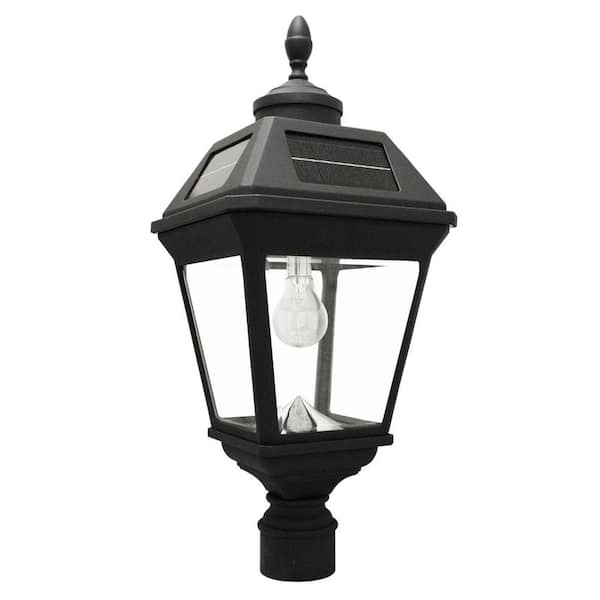 GAMA SONIC Imperial Bulb 1-Light Black Waterproof Outdoor Solar Post Light with 3 in. Fitter Eagle/Acorn Finial and Light Bulb