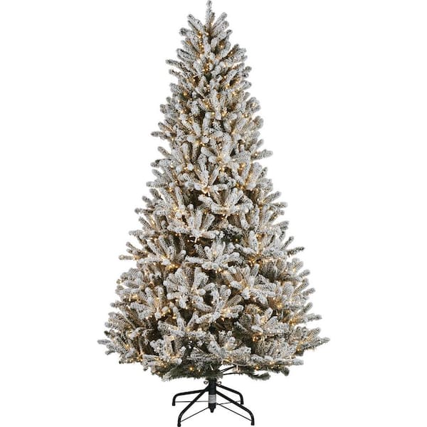 Home Accents Holiday - 7.5 ft. Pre-Lit LED Starry-Light Warm White and Multi Flocked Fraser Artificial Christmas Tree with remote control