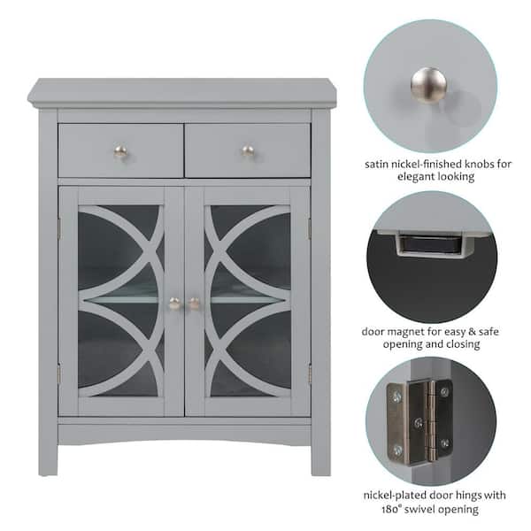 Glitzhome 32 In Wooden Gray Floor Storage Cabinet With Double Drawers And Doors 1001003545 The Home Depot Wooden Gray Floor Storage Cabinet With, Office Storage Cabinet With Doors And Drawers