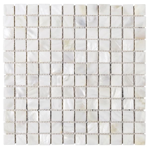 MOLOVO Mother of Pearl White 11.82 in. x 11.82 Squares Glossy Natural Seashell Mosaic Tile Sample
