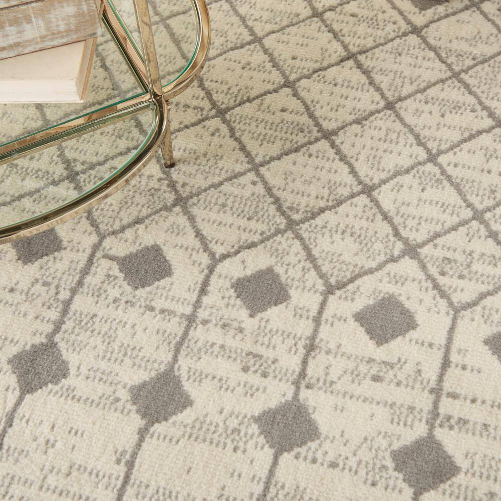 Ivory and Grey Moroccan Diamond 6' x 9' Synthetic Area Rug
