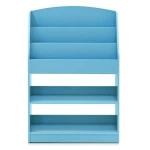 KidKanac 37.01 in. Light Blue Faux Wood 5-shelf Etagere Bookcase with Storage