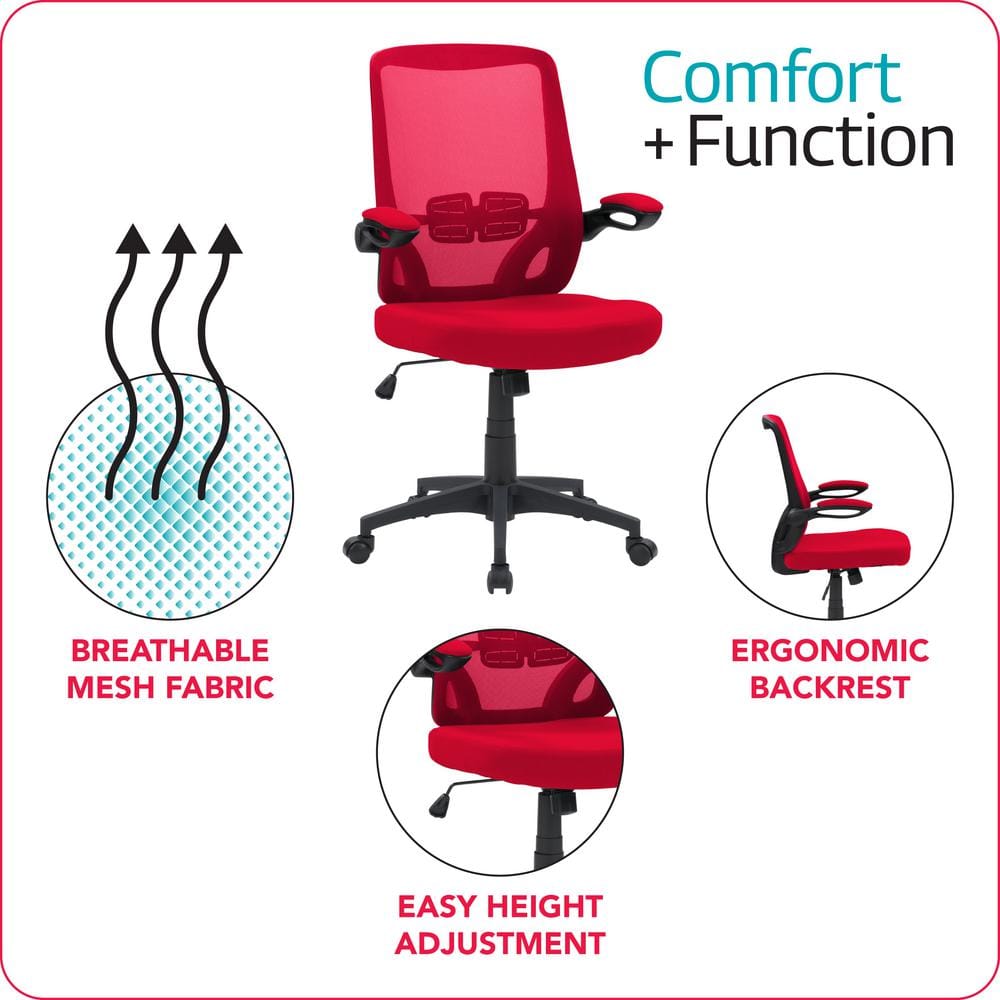 Curved Lumbar Support High-Back Mesh Office Chair in Red