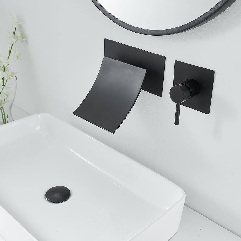 Matte Black Wall-Mount Single Handle Waterfall Bathroom Faucet