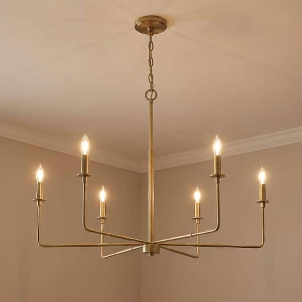 Salerno 42 in. W x 25 in. H 6-Light Warm Brass Wide Chandelier with No Bulbs Included