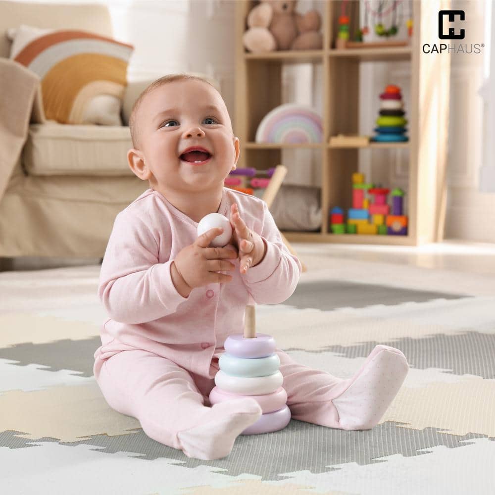 Cream and Beige Interlocking EVA Foam Kids Play Mat