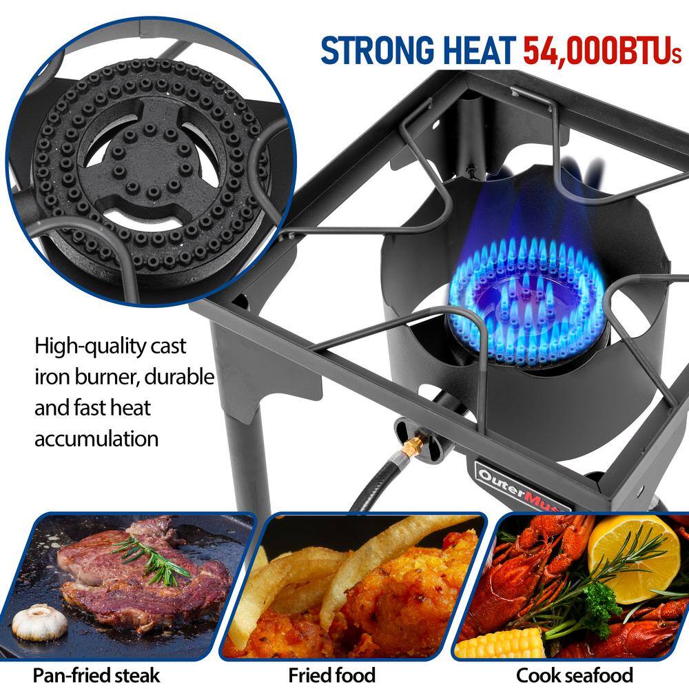 Black Steel Outdoor Single Burner with Adjustable Legs