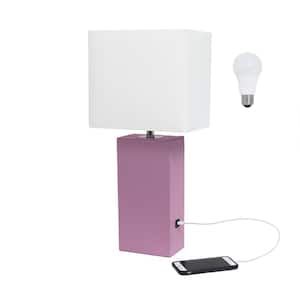 21 in. Purple Modern Leather Wrapped Table Lamp, with LED Bulb Included