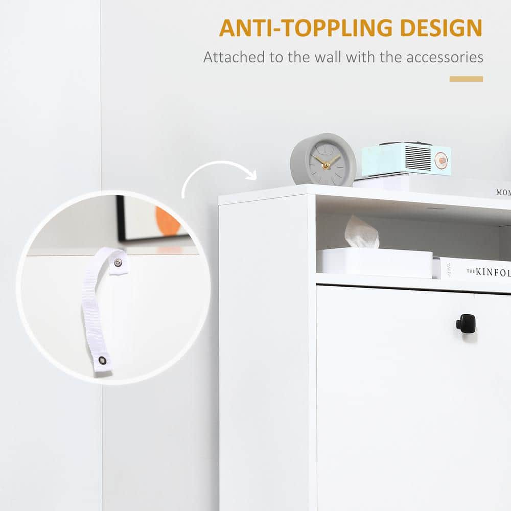 White Slim Wooden Shoe Cabinet with 3 Fold-Out Drawers