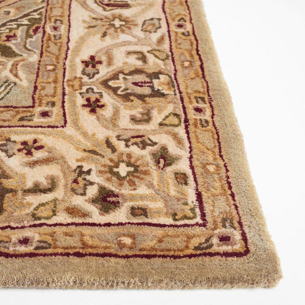 Handmade Light Green and Beige Wool Tufted Runner Rug