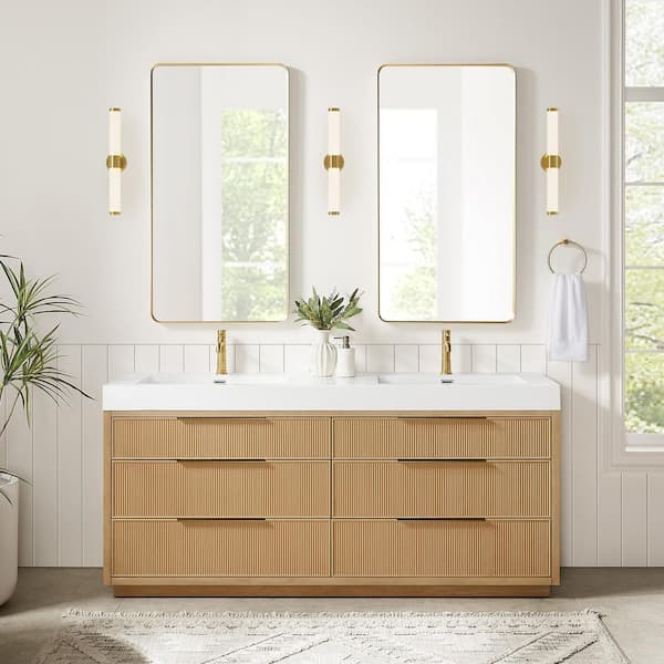 ROSWELL Hohhot 71.7 in. W x 19.7 in. D x 33.8 in. H Double Bath Vanity in Washed Ash Grey with White Engineered Stone Top