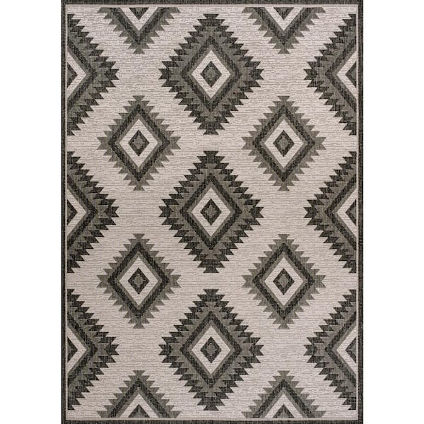 Lior Geometric Moroccan Diamond Black/Cream 8 ft. x 10 ft. Indoor/Outdoor Area Rug