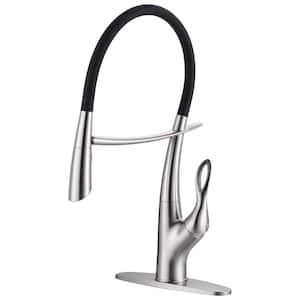 Magnetic Single-Handle Pull-Out Sprayer Kitchen Faucet with Deckplate and Water Supply Line Included in Brushed Nickel