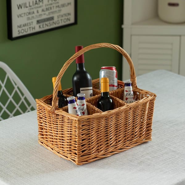 WICKERWISE 6 Bottle Wine and Beverage Wicker Tote Basket Perfect