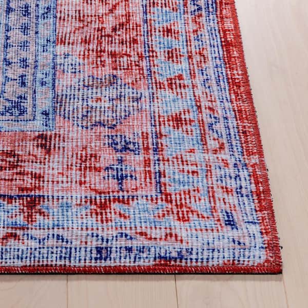 Nile Gila Vintage Bohemian Medallion Botanical Border Blue Red 8 ft. x 10 ft. Machine Washable Flatweave Area Rug
