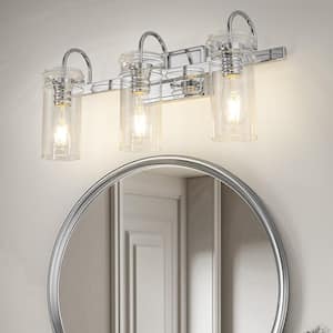 24 in. 3-Light Chrome Bathroom LED Vanity Light, Wall Sconce with Clear Glass Shades for Bathroom and Vanity Enhancement