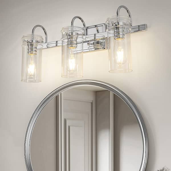 YANSUN 24 in. 3-Light Chrome Bathroom LED Vanity Light, Wall Sconce with Clear Glass Shades for Bathroom and Vanity Enhancement