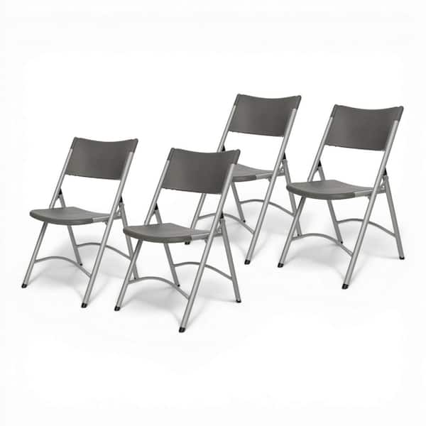 Gwyneth Collection Plastic Resin Card Table Folding Chair, Charcoal, Pack of 4