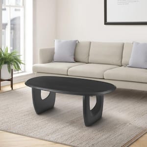 43 in. Black Round Wood Coffee Table with Cut Out Rounded Panel Legs