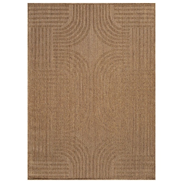 Geometric Natural/Jute Easy-Care Indoor/Outdoor Flat Woven 6 ft. 6 in. x 9 ft. Natural Area Rug