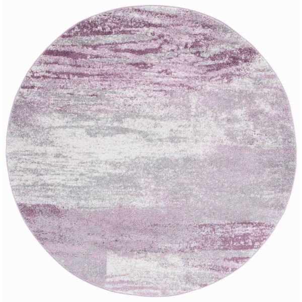 Adirondack 4 ft. x 4 ft. Round Gray/Purple Solid Color Distressed Area Rug