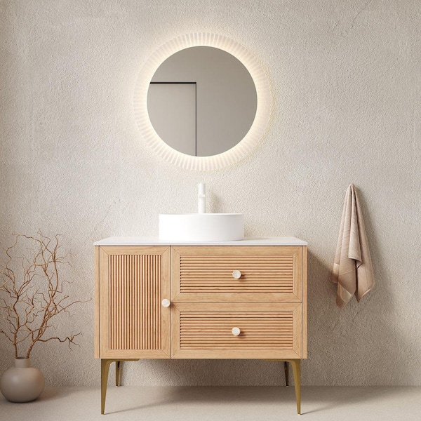 TCYO 36 in. Freestanding Oak Bath Vanity with White Sintered Stone