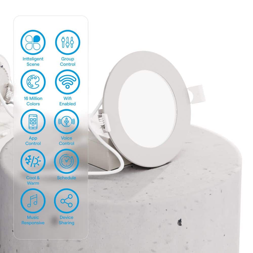 4-Inch White Matte LED Smart Recessed Lighting Kit with Color Temperature Control
