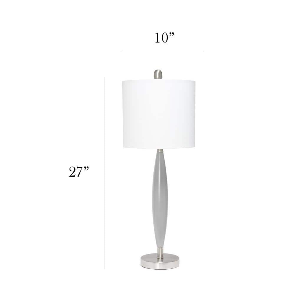 Gray and Brushed Nickel Adjustable Stick Table Lamp with White Fabric Shade