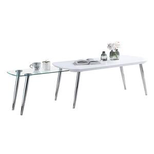 78 in x 24 in x 18 in. Contemporary Chrome NestingCoffee Table in White