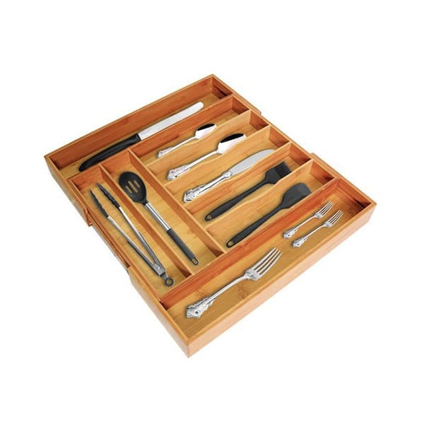 Organizeme 2.5 in. H x 13.5 in. W x 17.5 in. D Bamboo Kitchen Utensil Drawer Organizer Tray