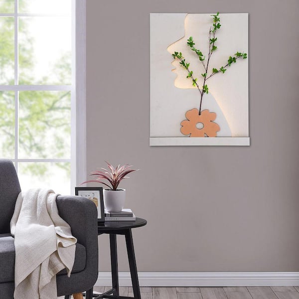 1-Light Off-White and Green LED Wall Sconce 3D Sandstone Wall Art Decor with LED Light for Living Room Home Decor