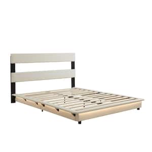 White Wood Frame Full Size Upholstered Platform Bed with Sensor Light and Ergonomic Design Backrests Headboard