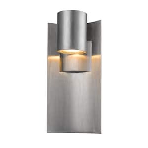 Amador 14-Watt 14.75 in. Silver Integrated LED Aluminum Hardwired Outdoor Weather Resistant Cylinder Wall Sconce Light