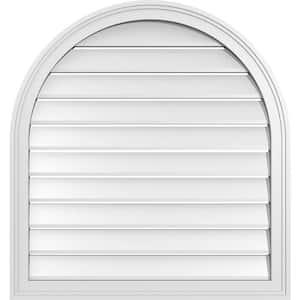 30 in. x 32 in. Round Top White PVC Paintable Gable Louver Vent Functional