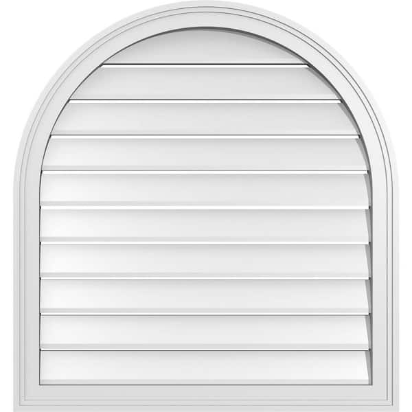 Ekena Millwork 30 in. x 32 in. Round Top White PVC Paintable Gable Louver Vent Functional