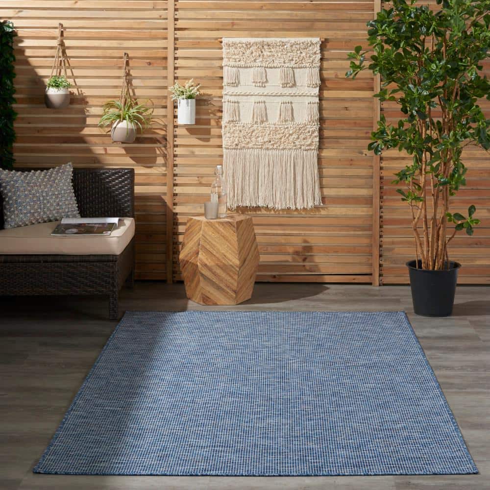 Navy Blue Flat Woven Rectangular Synthetic Rug, 4' x 6'