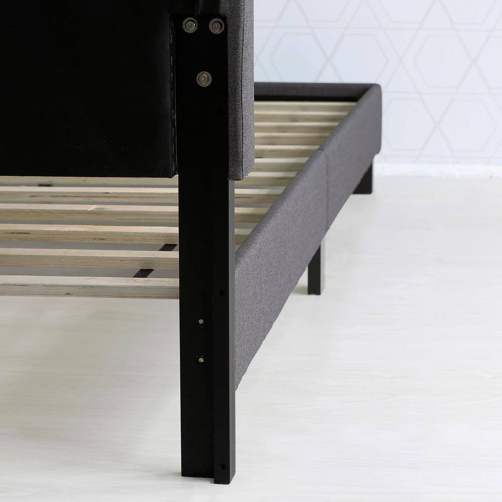 Stone Gray Twin Linen Upholstered Tufted Bed Frame