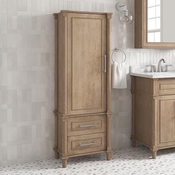 Aberdeen 21 in. W x 14 in. D x 60 in. H Antique Oak Freestanding Linen Cabinet