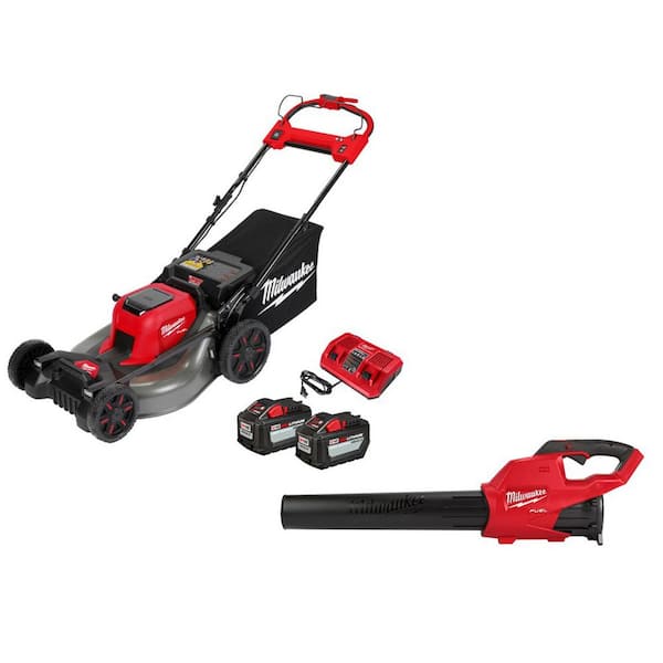 Milwaukee M18 FUEL Brushless Cordless 21 in. Dual Battery Self-Propelled Lawn Mower w/ Blower & (2) 12.0Ah Batteries
