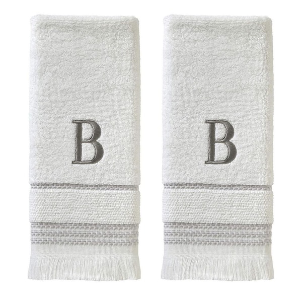 2-Piece White B Letter Cotton Hand Towel Set