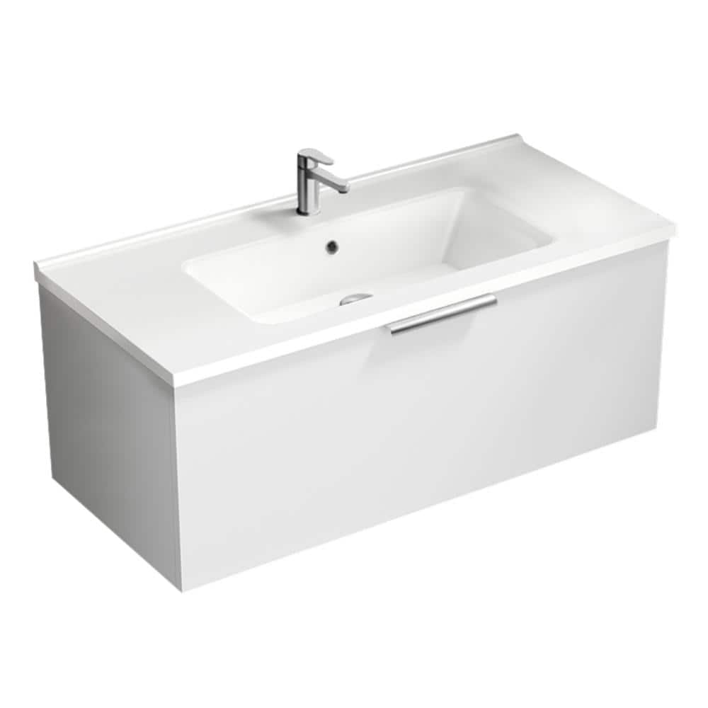 Bodrum 39.37 in. W x 17.72 in. D x 16.14 in. H Modern Bathroom Vanity in Glossy White With White Ceramic Top price history on PriceWatchPro