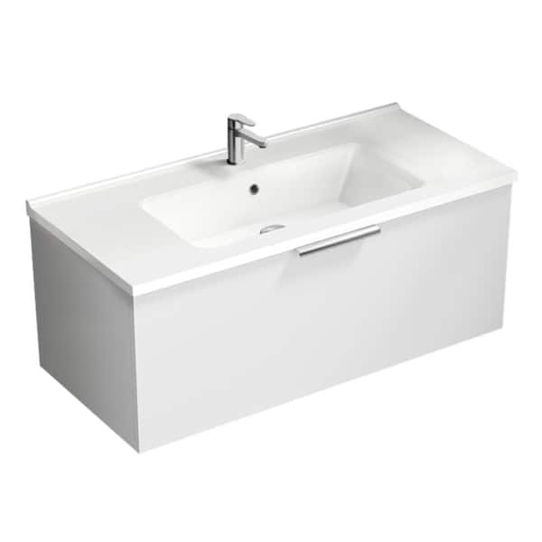 Nameeks Bodrum 39.37 in. W x 17.72 in. D x 16.14 in. H Modern Bathroom Vanity in Glossy White With White Ceramic Top